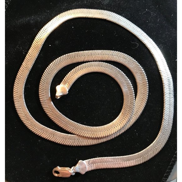 Unknown Other - Necklace Thick Silver Vintage 925 Silver Thick 10MM 23 Inch Herringbone Chain